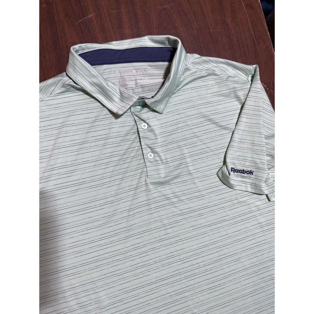 Reebok Golf Polo Shirt 4XLT Mint Green Striped Short Sleeve Big Tall Mens‎